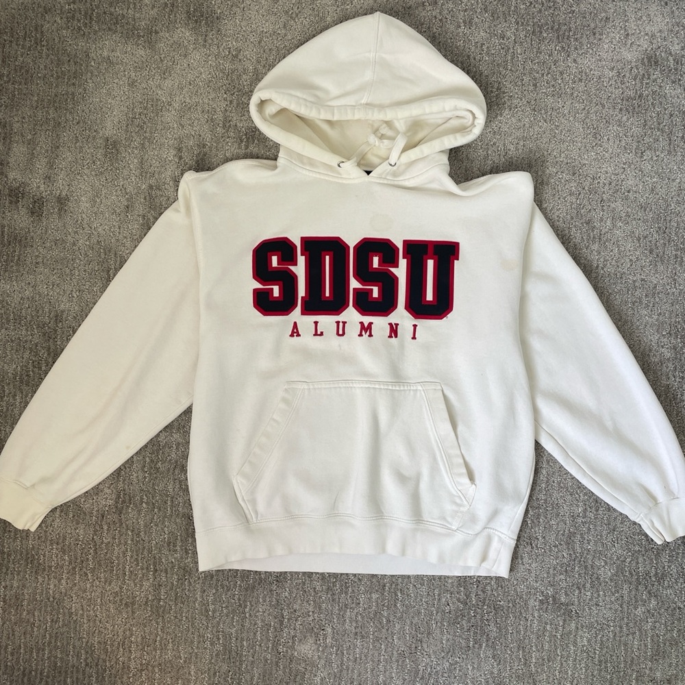 White/Red San Diego State University hoodie by Big Cotton Gear for Sports. Large